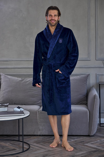 Herrenbademantel L&L 2662 Clever Weich Warm mit Schalkragen Marineblau