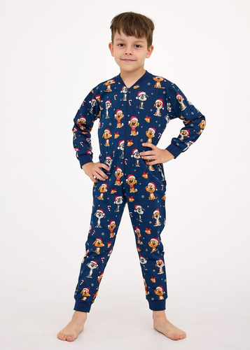 185/180 186/180 Kids Boy Dog 2 Weihnachts-Cornette-Overall – Baumwolle, lange Ärmel, Weihnachtsdruck