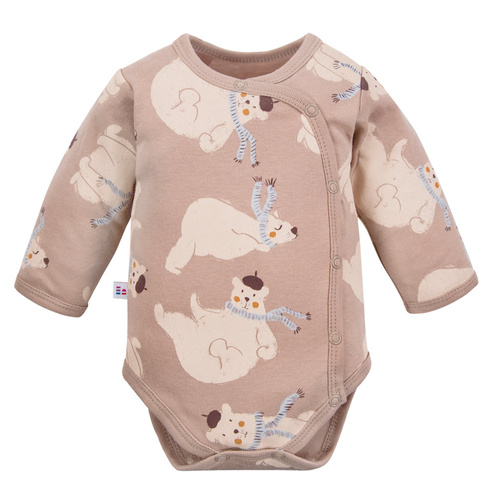 Beary Cool Eevi Baby-Body – Baumwolle, lange Ärmel, Umschlag, Teddybär-Aufdruck