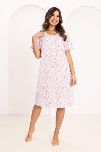 Damen Nachthemd 018 Regina – 100% Baumwolle, Knopfleiste, Leichter Schnitt für Erholsamen Schlaf