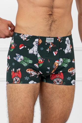 Husky Boxershorts für Herren, Grün – Baumwolle, Elastan, Weihnachtsmuster