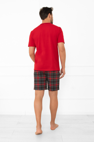 Rusoli Herren Schlafanzug Italian Fashion rot - kariert Baumwolle kurz bequem