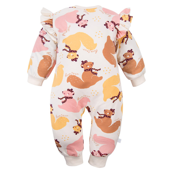 Fluffy Tails Eevi Babystrampler – ecru, bedruckt, ohne Füße, Reißverschluss
