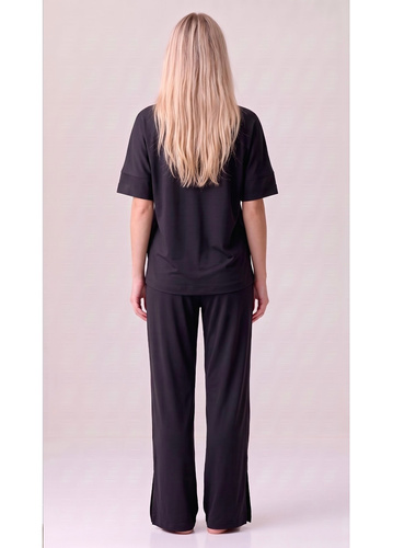 Luna 1313 Damen-Pyjama schwarz 100% Baumwolle T-Shirt und kurze Hose