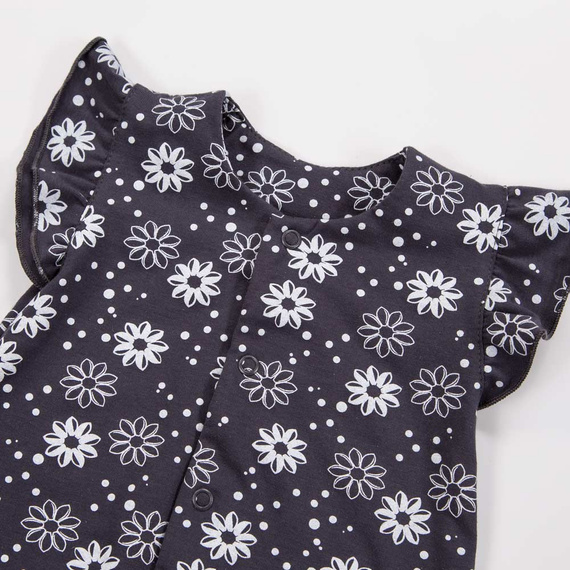 EEVI Mädchen-Strampler – Graphit mit Blumen, 100 % Baumwolle