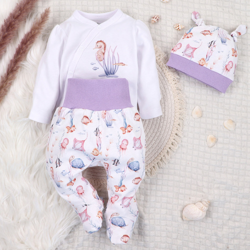 ABN-5472 Underwater World Nini Langarm-Wickelbody weiß – Bio-Baumwolle, für Babys