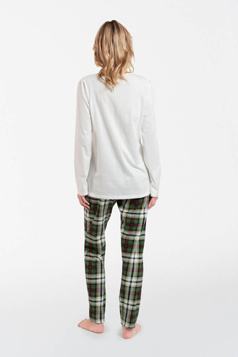 Asama Unbuttoned Ladies' Pyjamas lange Ärmel, lange Hosen Italian Fashion - ecru/print