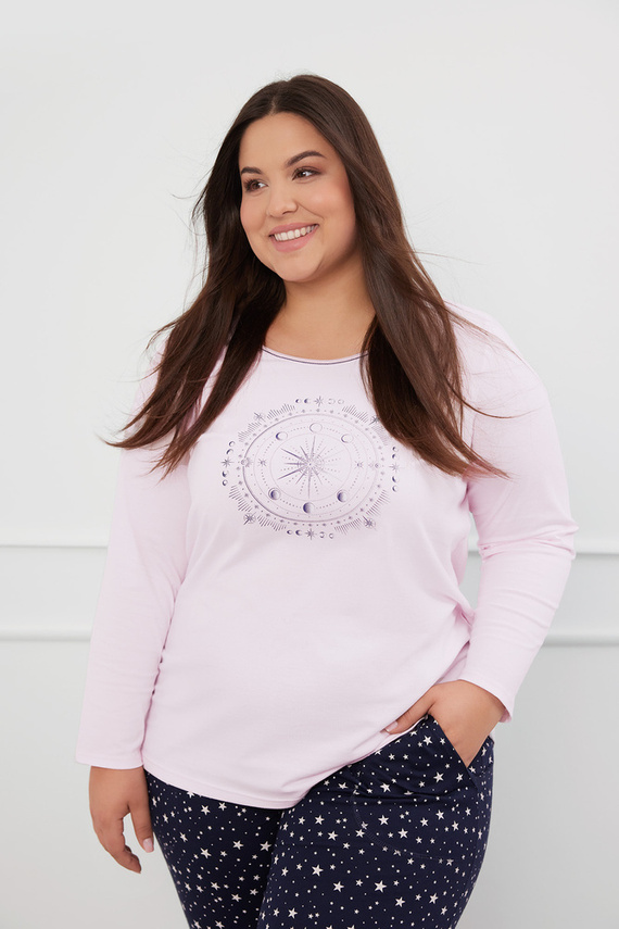 Arugia Damen Schlafanzug langarm, lange Hose Italian Fashion - rosa/print 