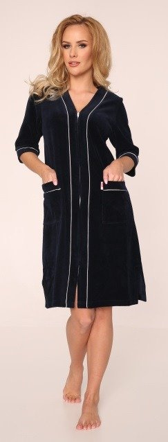 974 / 352 Velours Damenbademantel Forex - marineblau