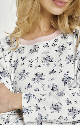 3452 Martina Taro Damenhemd – Baumwolle, Blumenmuster, lange Ärmel