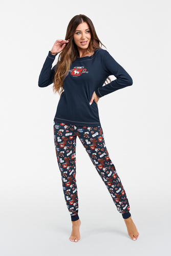 Makala Damen Schlafanzug mit langen Ärmeln und langer Hose Italian Fashion - navy blau/print
