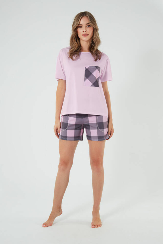 Kayo Damen Kurzarm-Pyjamas, Shorts Italian Fashion - rosa/print 