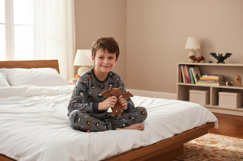 Jungenpyjama Cornette Bat 2 264/182, 263/182 grau – Baumwolle, lange Ärmel, Fledermausmuster