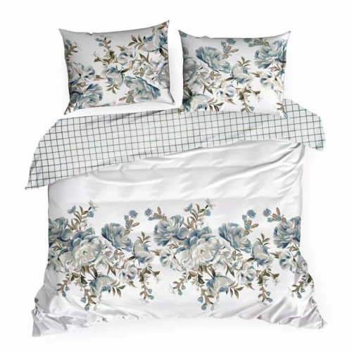 Frühling 40 Blumen Satinbettwäsche Eurovorhänge weiß/türkis