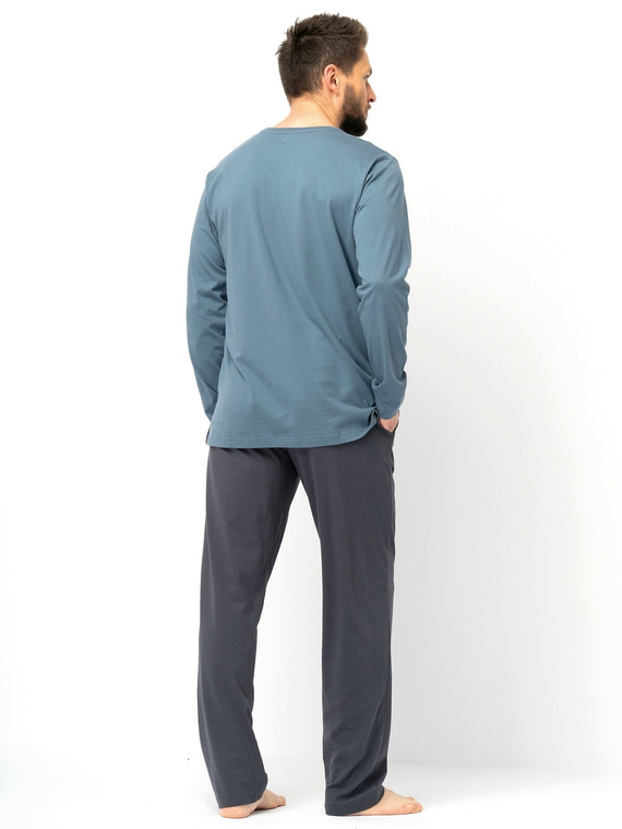 Herrenpyjama Key MNS 627 grau – Baumwolle, lange Ärmel, klassischer Schnitt