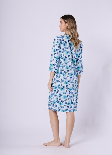 Nachthemd Julita 1742 Leveza türkis – 100% Baumwolle, Blumenprint, 3/4-Arm