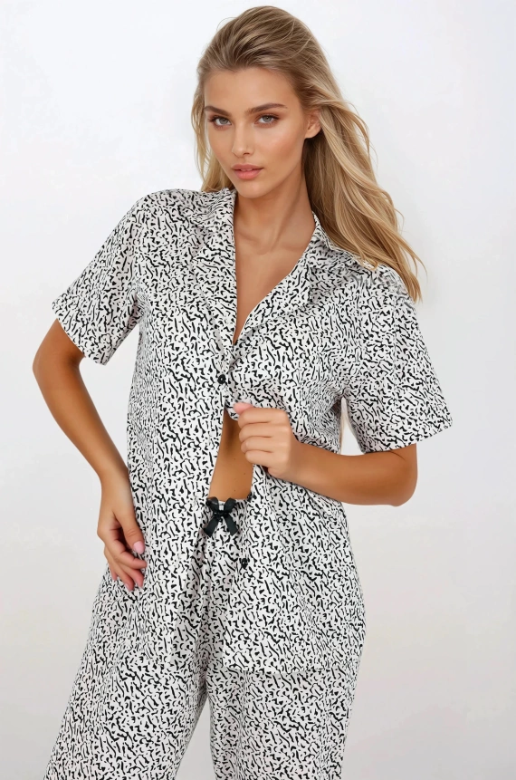 About Style Langer Damenpyjama mit Reißverschluss Momenti Per Me beige