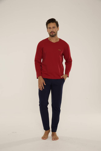 683 Kevin Forex Herren Schlafanzug - kastanienbraun - marineblau