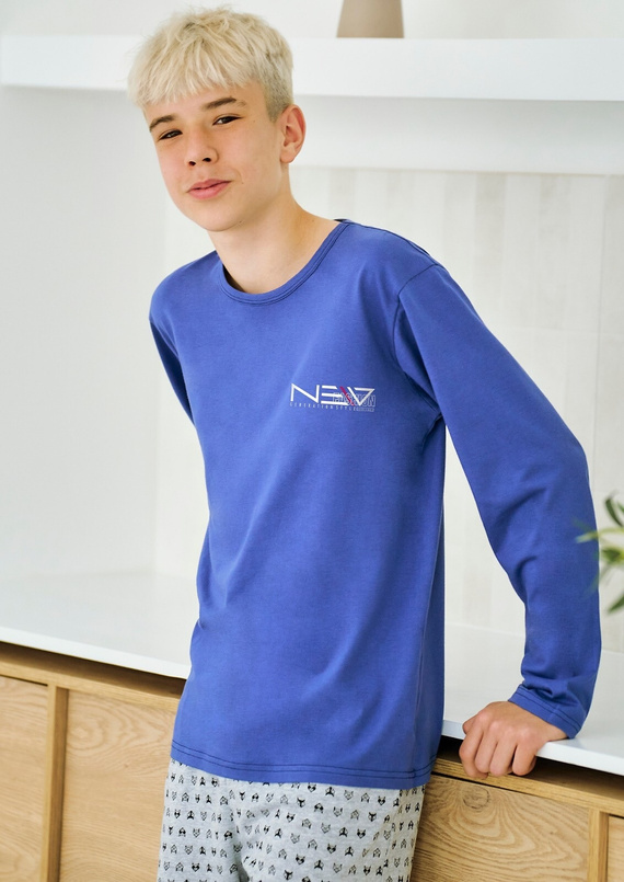 Jungenpyjama Emil 3506 Taro – Baumwolle, lange Ärmel, blau