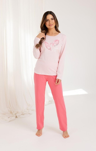 705 Regina Damenpyjama, rosa – Baumwolle, lange Ärmel, lange Hose