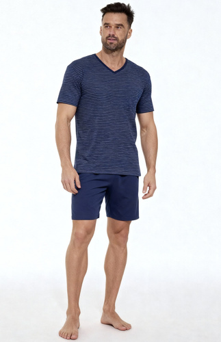 Herren-Pyjama Various Cornette 330/50– Baumwoll-Pyjama mit Streifen-T-Shirt und einfarbigen Shorts