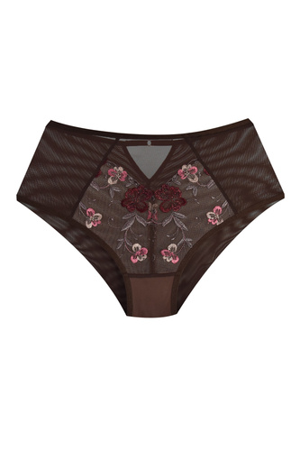 Damen-Slip Mediolano 19255 Dark Chocolate mit Spitze und Stickerei, braun