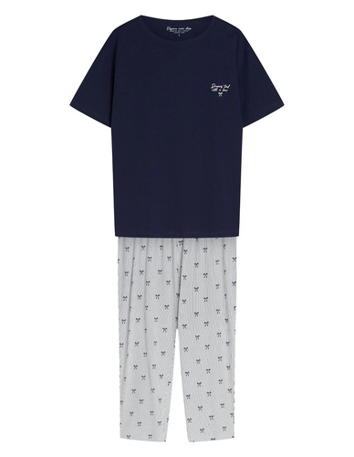 Henderson Gaela 45431 Damen-Pyjama 3/4 aus 100% Baumwolle, Steel Blue