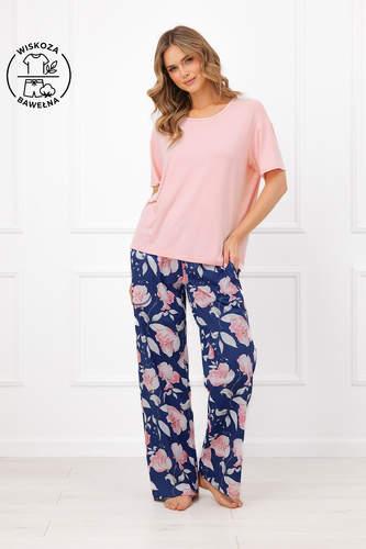 Damenpyjama Italian Fashion Ardizja Viskose Baumwolle Blumen Lang