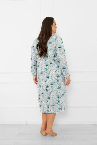 Damen Nachthemd Sekwoja - Baumwolle, langarm, Blumenmuster Italienische Mode