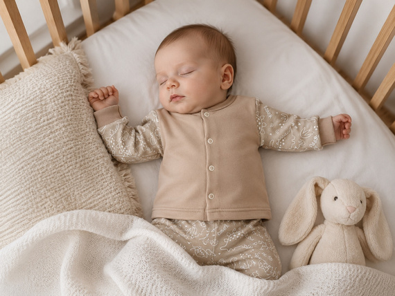 Mamatti KA16510 Baby-Kaftan aus Baumwolle, langärmlig, mit Druckknöpfen, beige