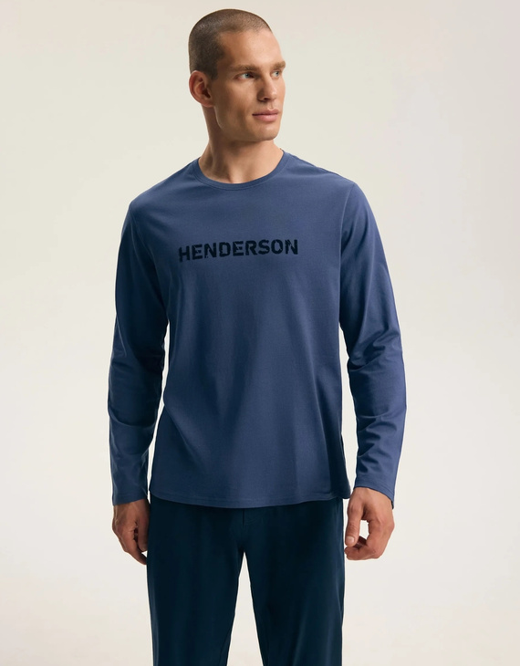 Henderson Flock 45491 Herren-Pyjama Steel Blue Lang 100% Baumwolle