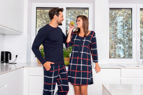 Horton Herren Schlafanzug langarm, lange Hose Italienische Mode - marineblau/print