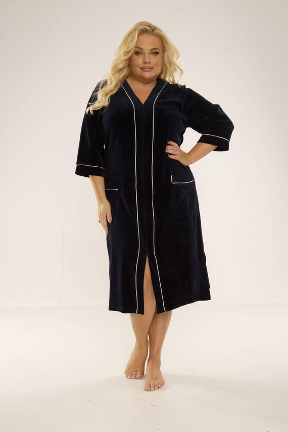 974 / 352 Velours Damenbademantel Forex - marineblau