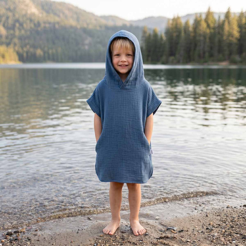 Kinderponcho Nicol 224394 Musselin 100% Baumwolle mit Kapuze - Marineblau