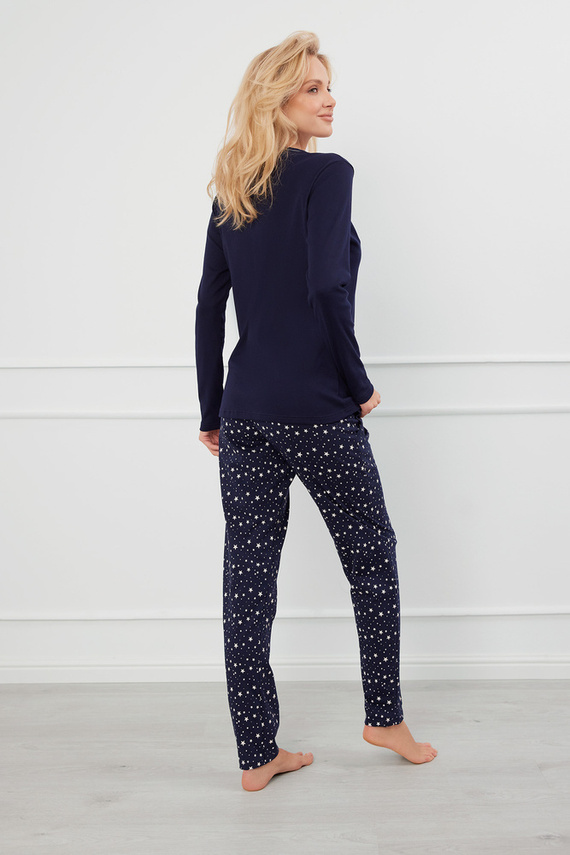 Libra Damen Schlafanzug langarm und Hose Italian Fashion - marineblau/print 