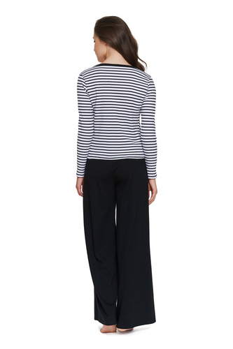 Damen-Pyjama Doctor Nap 7538 aus Baumwolle, lang, schwarz-weiß gestreift