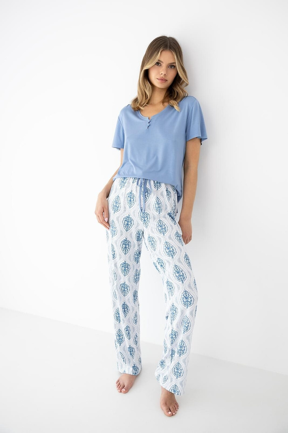 Sensis Gracelyn Damenpyjama aus Viskose weiß-blau Set