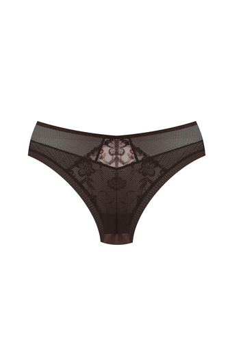 Feminine Brazilian-Slip Mediolano 19255 in Braun mit Blumiger Spitzenstickerei