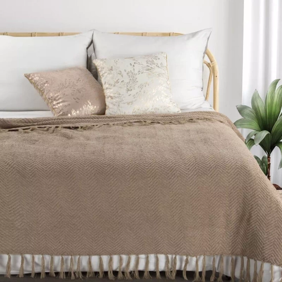 Milo Decke Tagesdecke mit Fransen Eurocurtains beige