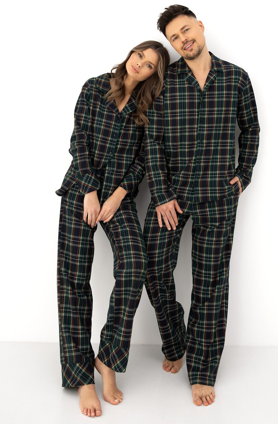 Sensis George Herrenpyjama 100% Baumwolle Flanell grün kariert
