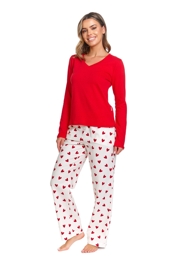 Damen-Pyjama Doctor Nap Amour, rote Bluse + Flanellhose, 100% Baumwolle
