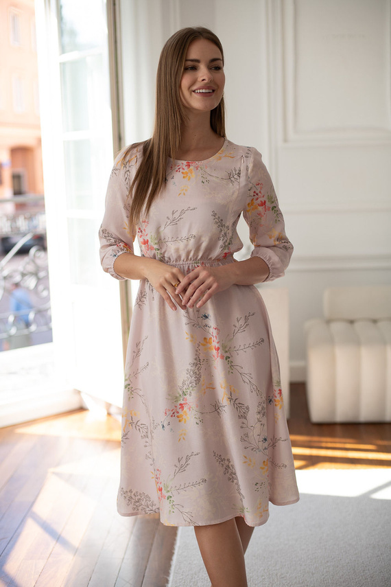 Milk&Love Stillkleid zum Stillen Lovely Dress Midi, 3/4-Arm, buntes Zweigmuster