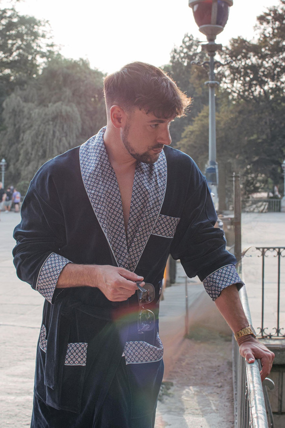 772 Bonjour Herren-Forex-Bademantel - navy blau