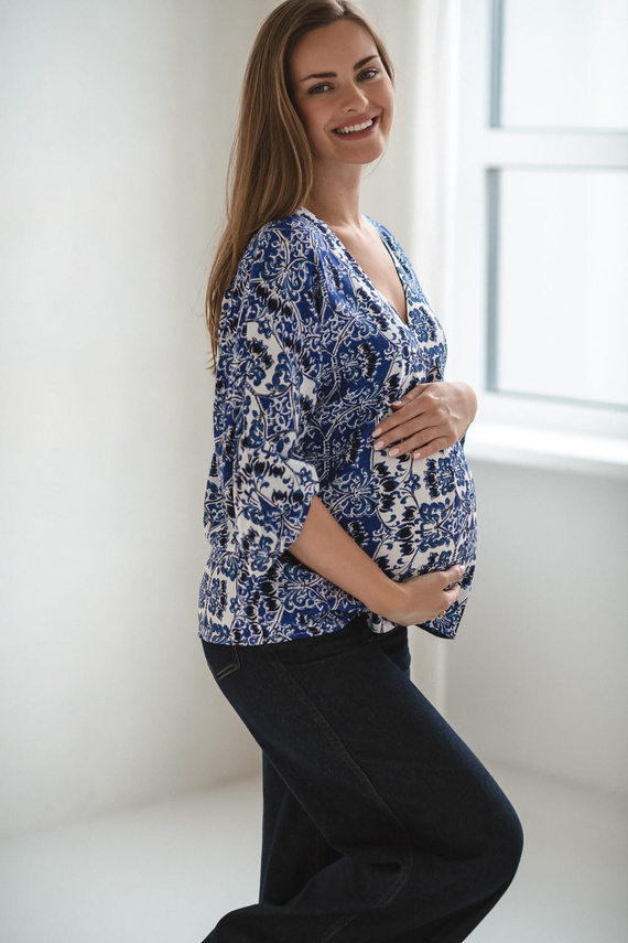 Bahama Mama Umstands-Stillbluse Milk&Love Druck Azul – Viskose, 3/4 Ärmel, Übergröße