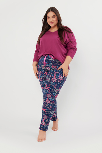 Folk Damen Schlafanzug langarm, lange Hose Italian Fashion - brombeer/print