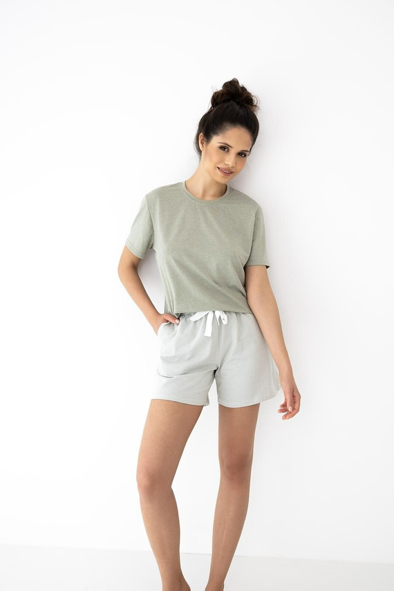 Damenpyjama Sensis Yara khaki Baumwolle Shorts mit Taschen