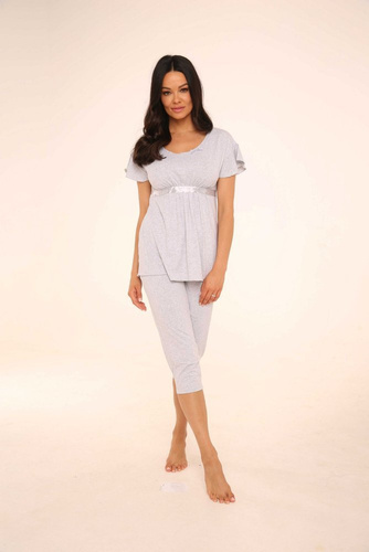 448 Julie Damen 3/4 Schlafanzug - hell melange