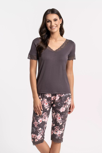 Damenpyjama Moraj PDD4900-0286 braun aus Viskose mit V-Ausschnitt