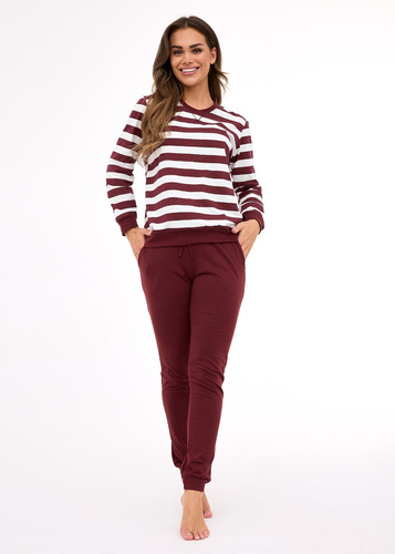 635/468 Cornette Molly 3 Damenpyjama | Baumwolle, ecrubraune Streifen, Hose mit Taschen