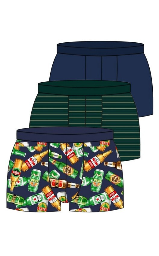 946/05 Cornette Herren-Boxershorts – Baumwolle, Marineblau, Grün, gemustert